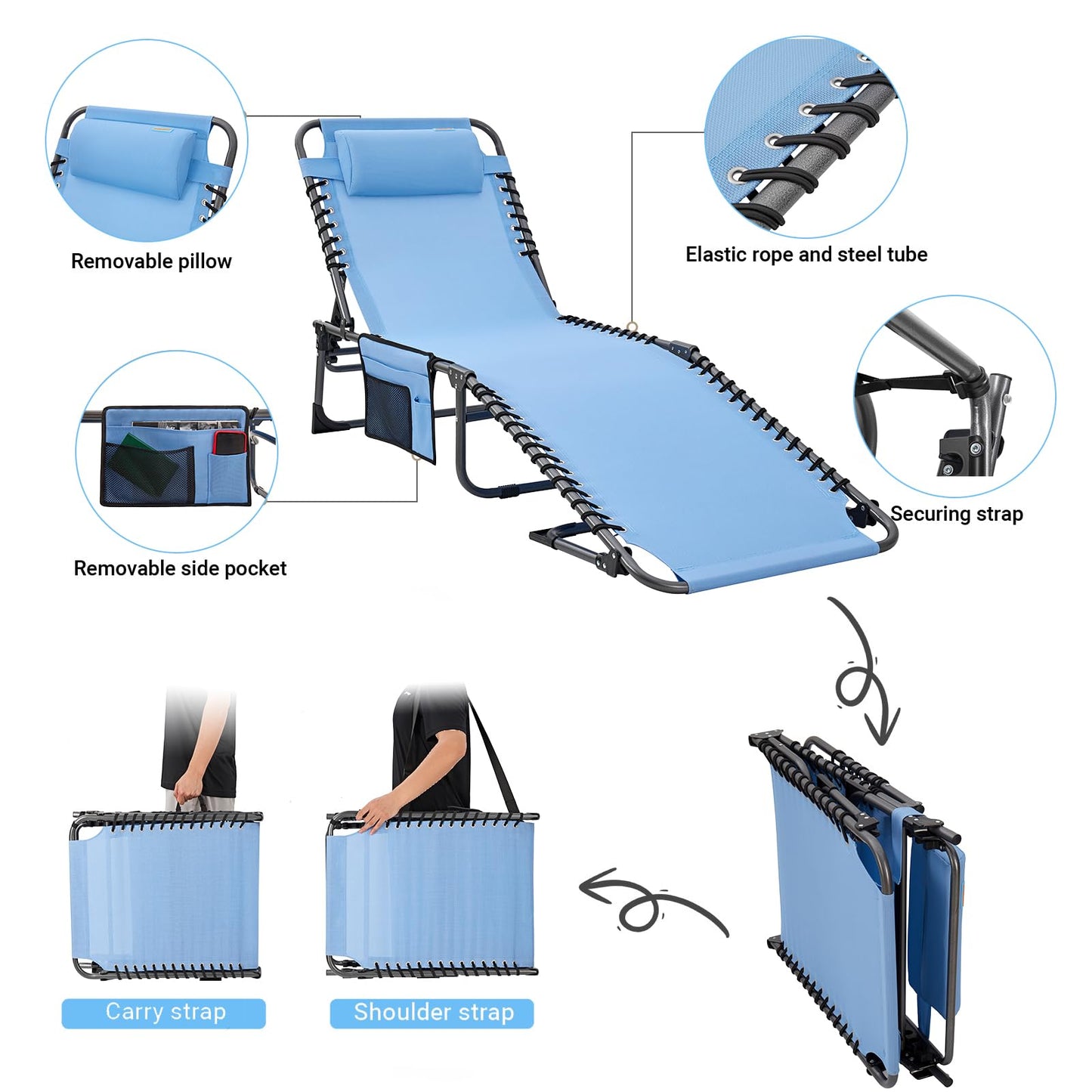 WEJOY Adjustable 4-Position Trifold Portable Outdoor Chaise Lounge Chair