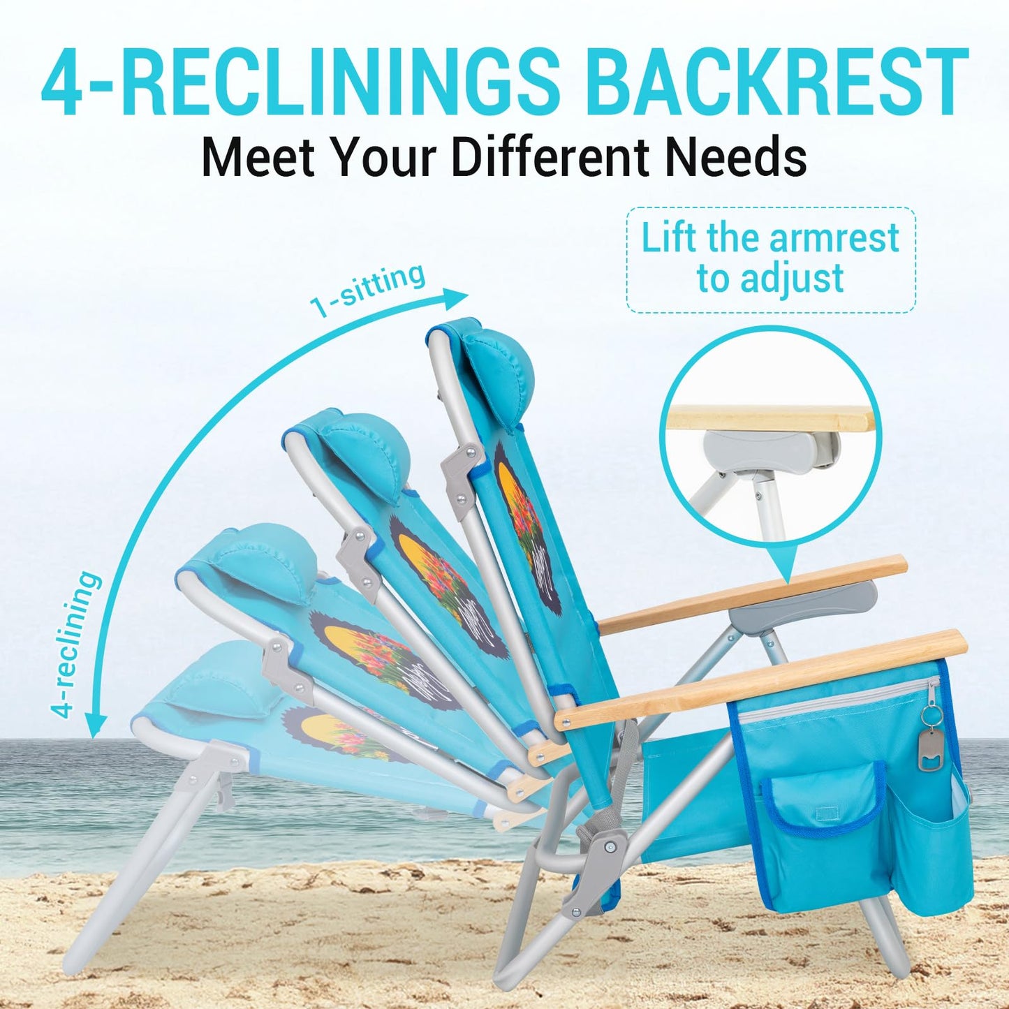 WEJOY Portable Beach Chair with 4 Positions Aluminum Camping Chair