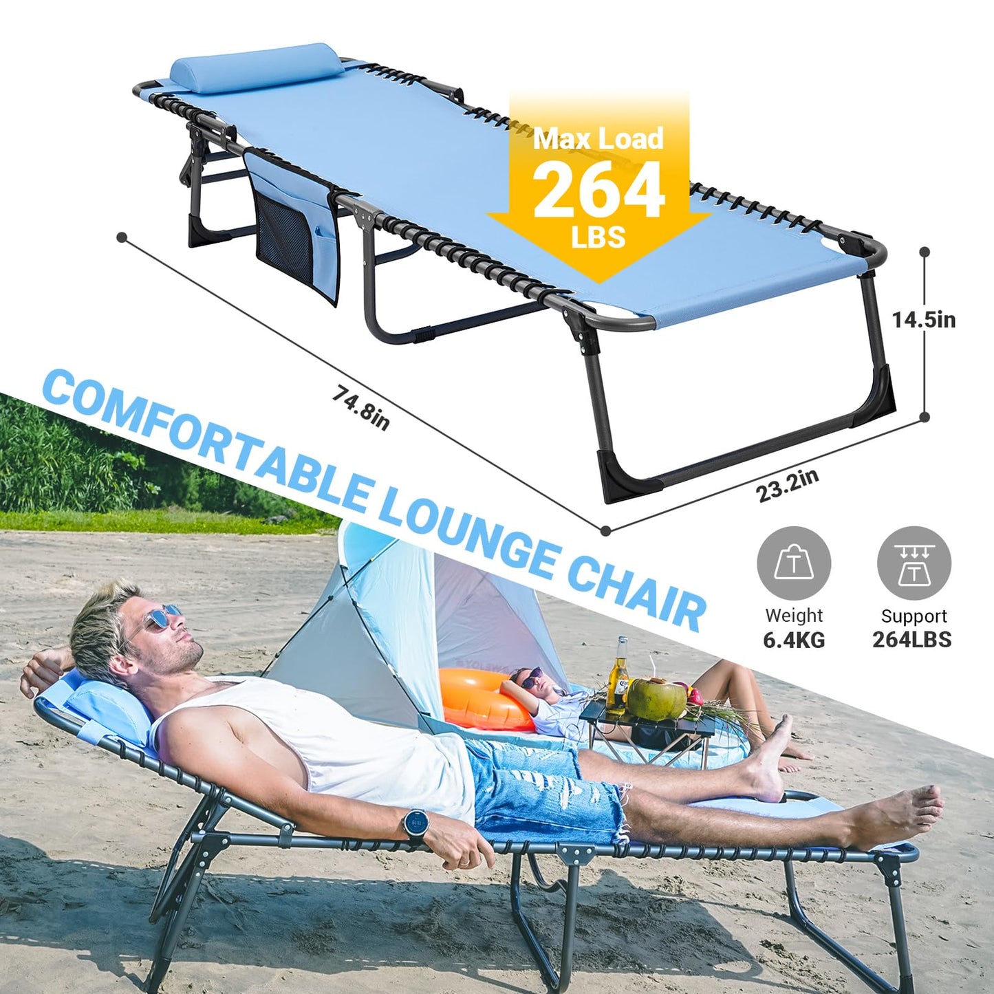 WEJOY Adjustable 4-Position Trifold Portable Outdoor Chaise Lounge Chair
