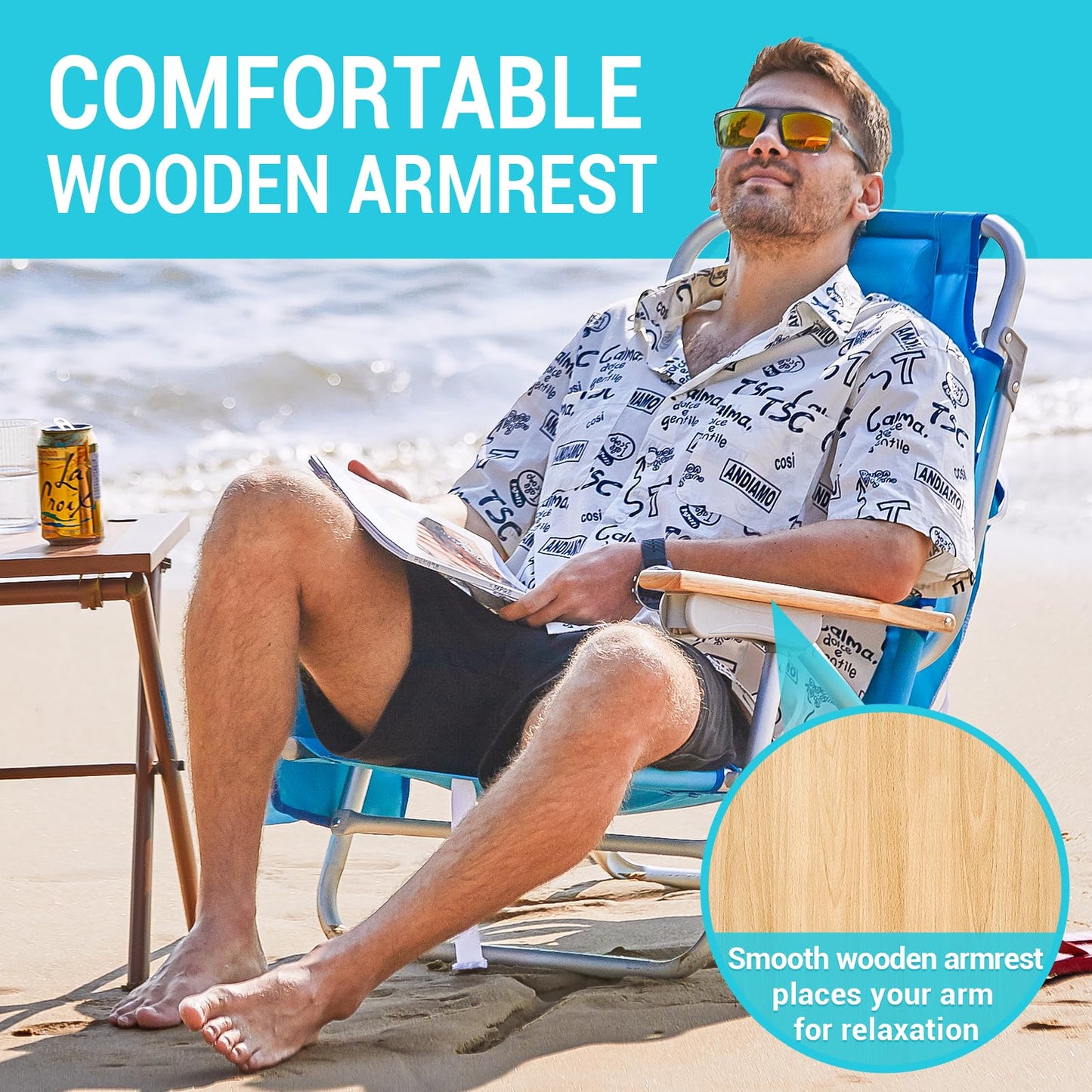 WEJOY Portable Beach Chair with 4 Positions Aluminum Camping Chair