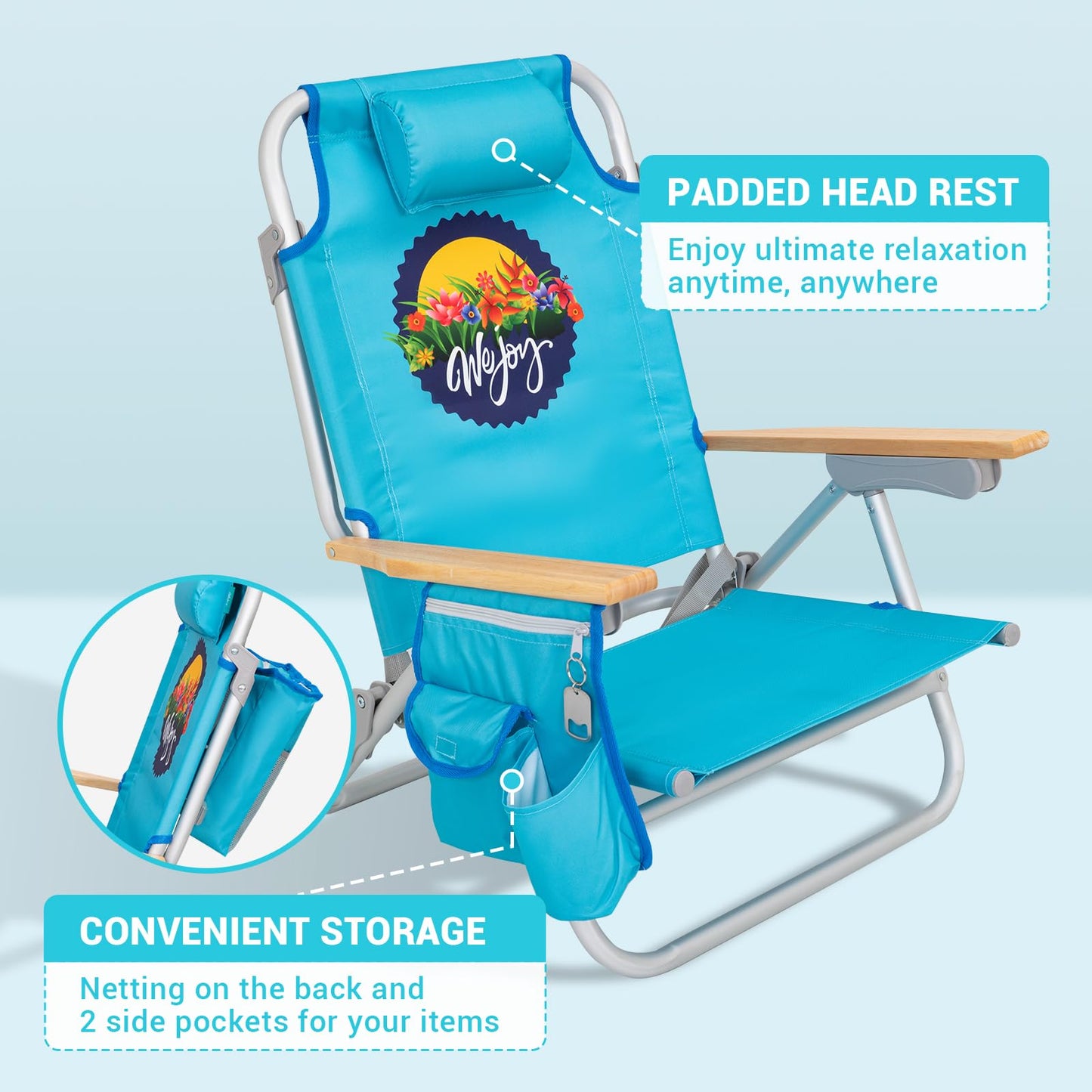 WEJOY Portable Beach Chair with 4 Positions Aluminum Camping Chair