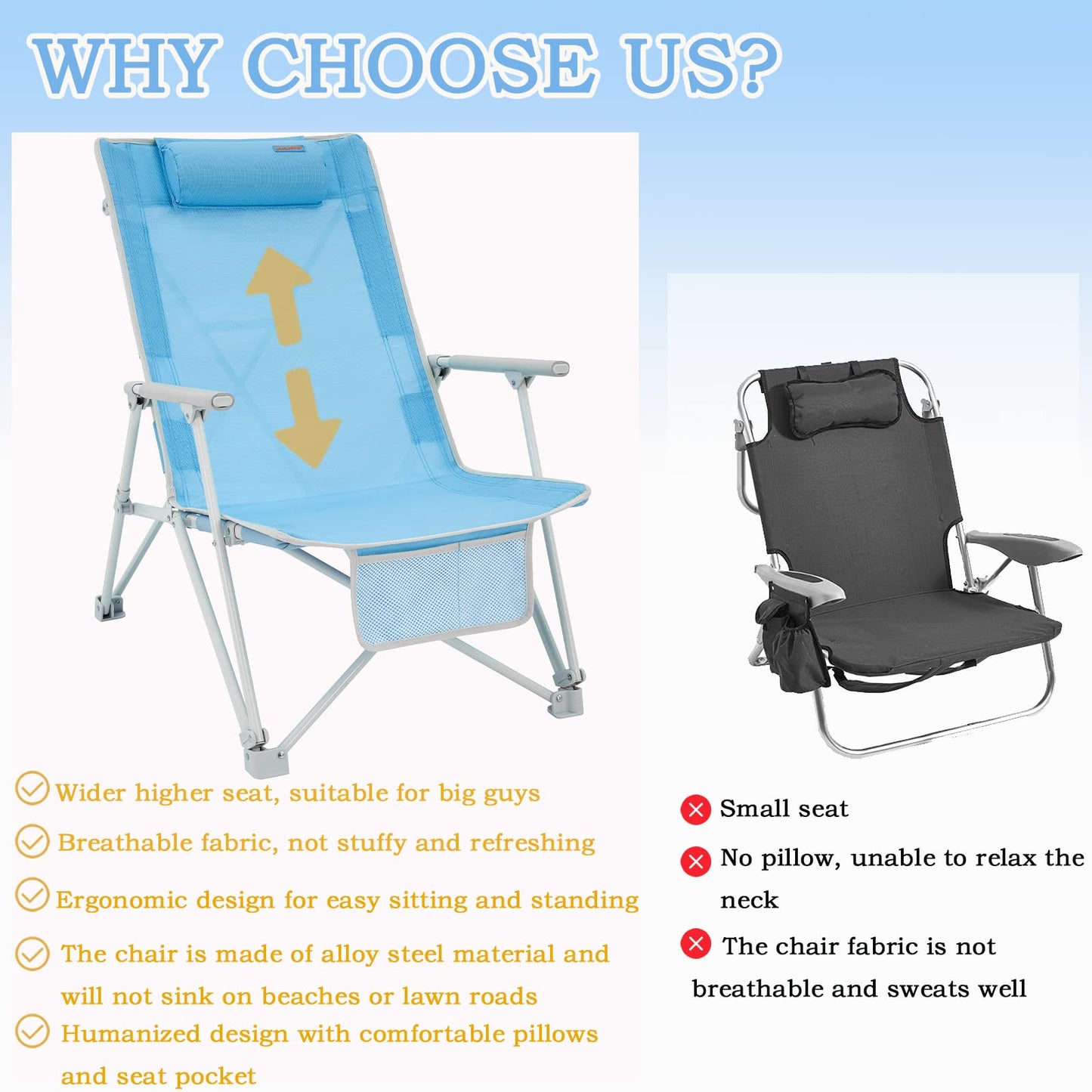 WEJOY 2 Pack Portable High Back Folding Beach Chair