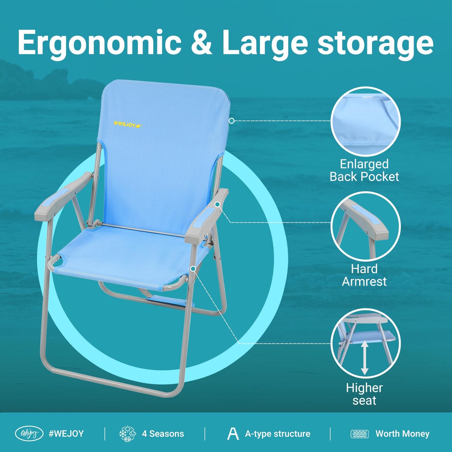 WEJOY Portable Folding High Back Lawn Beach Chair