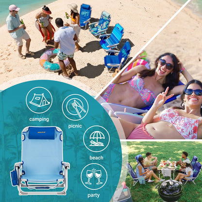WEJOY Adjustable 4 Position Reclining Low Seat Folding Beach Chair