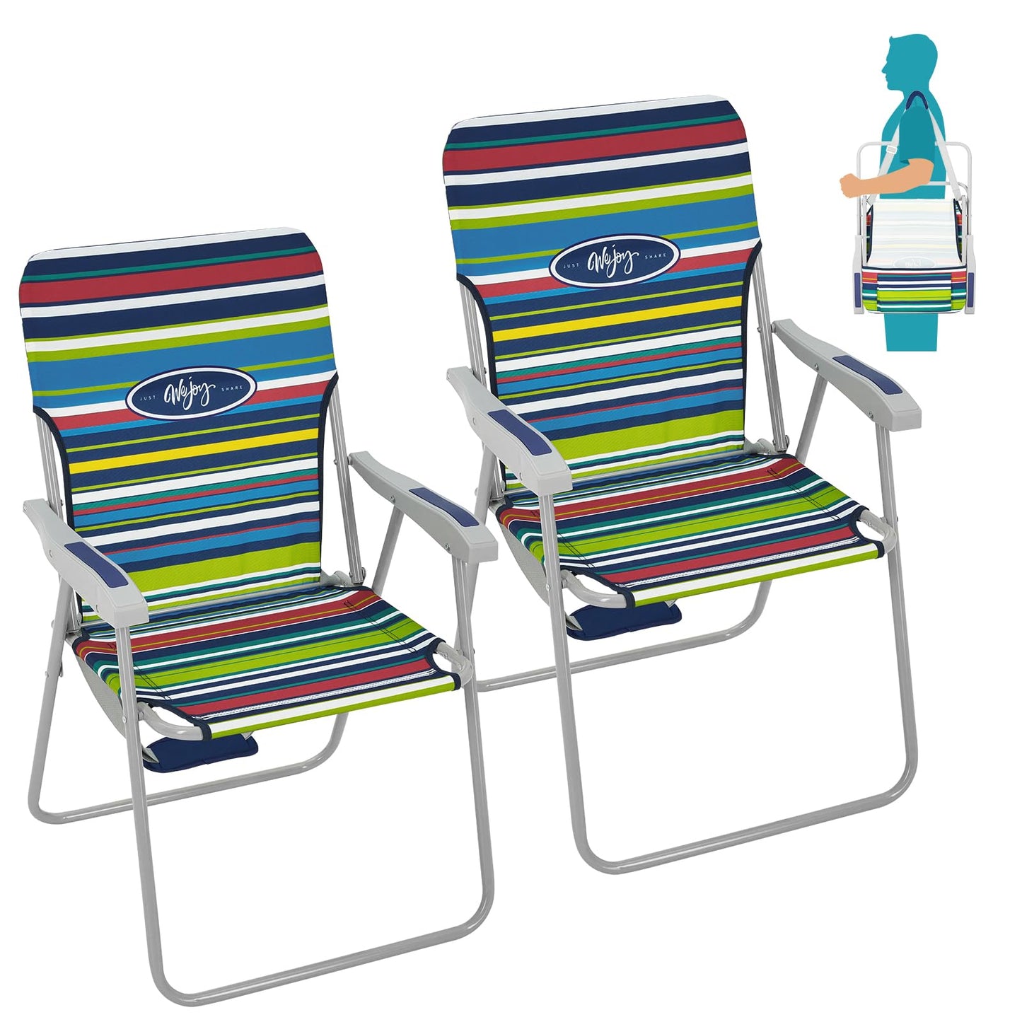 WEJOY 2 Pack Portable Blue Striped Print Folding Lawn Beach Chair