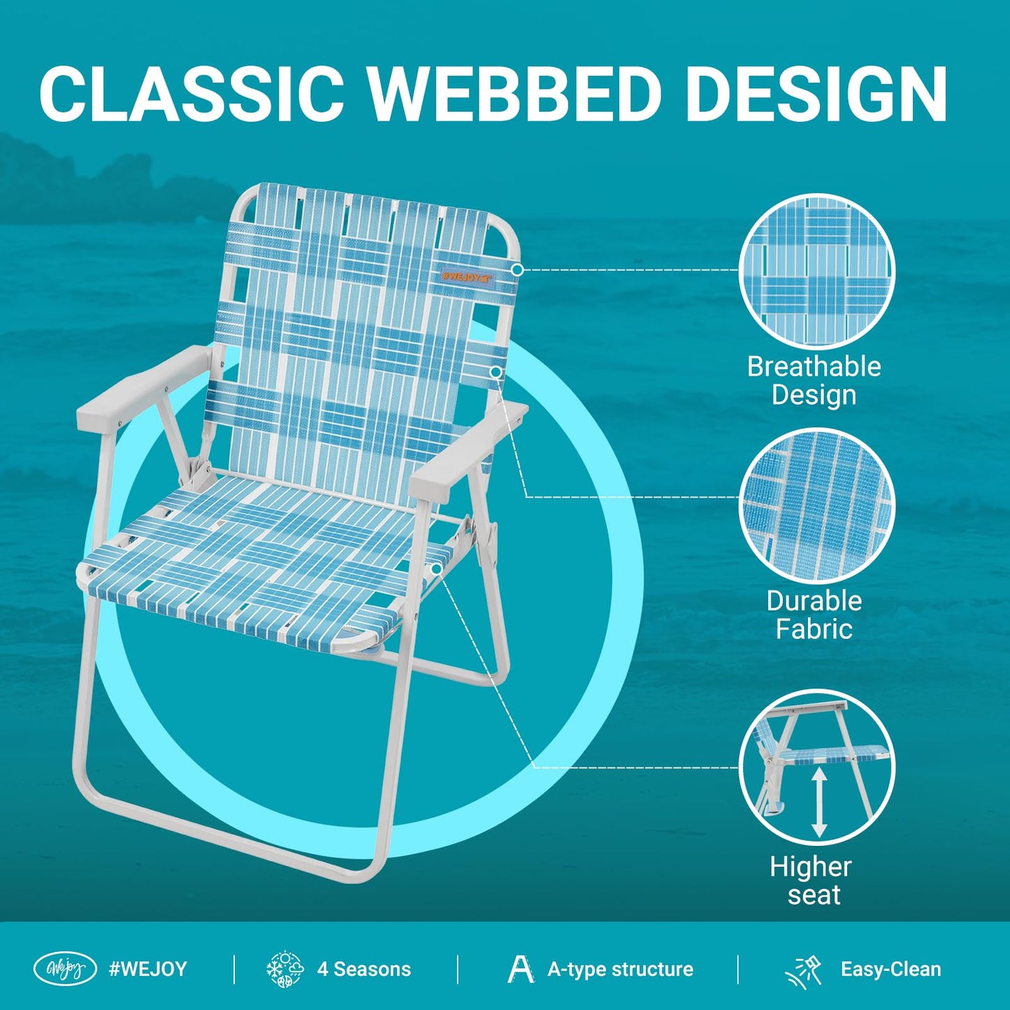 WEJOY Folding Lightweight Webbed Lawn Beach Chair