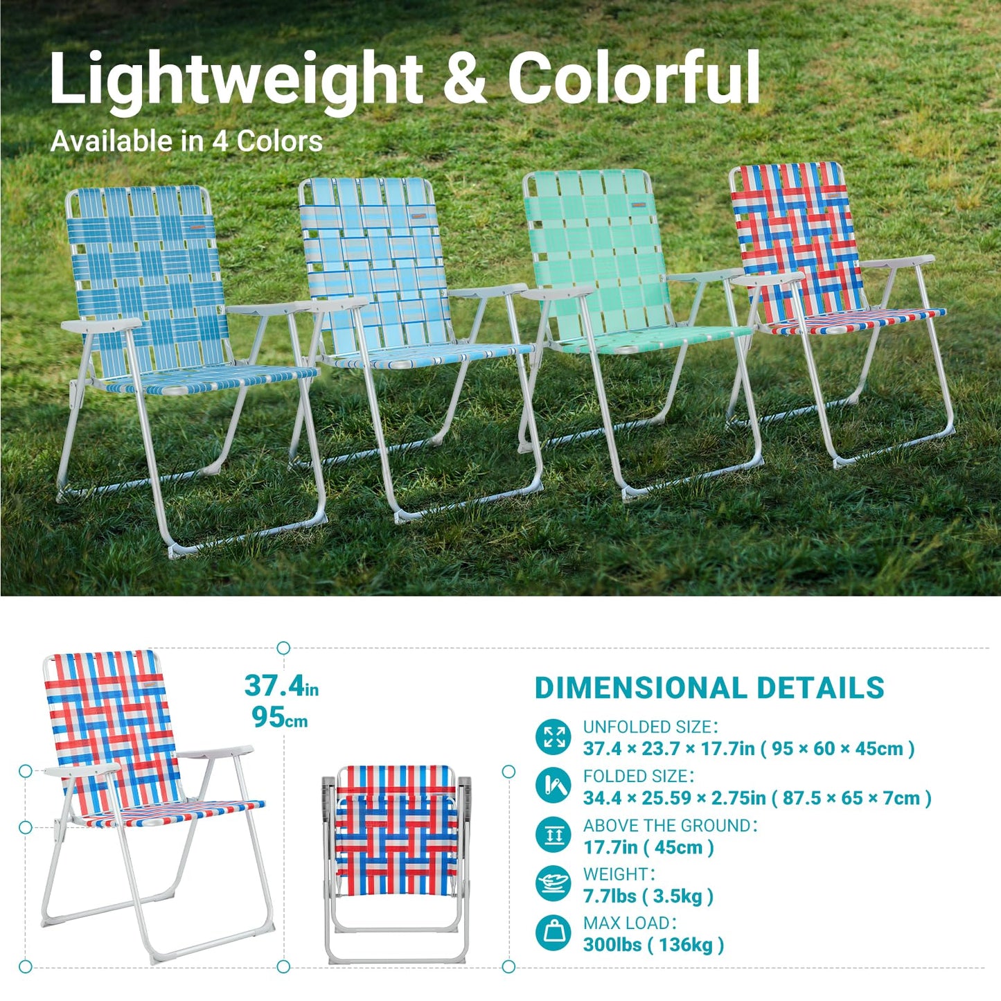 WEJOY 2 Pack Portable Folding Webbed Lawn Beach Chair