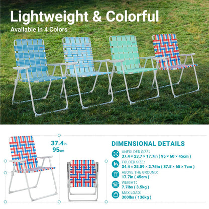 WEJOY 2 Pack Portable Folding Webbed Lawn Beach Chair