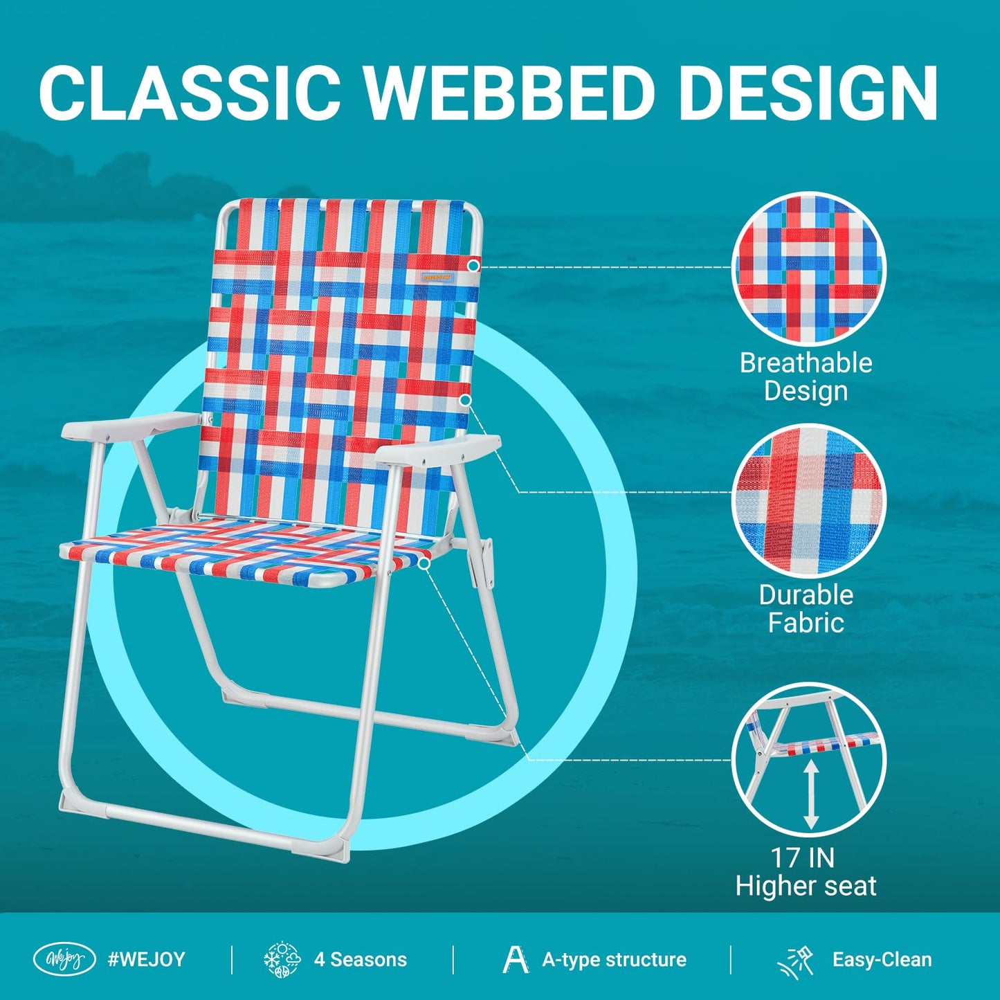 WEJOY 2 Pack Portable Folding Webbed Lawn Beach Chair