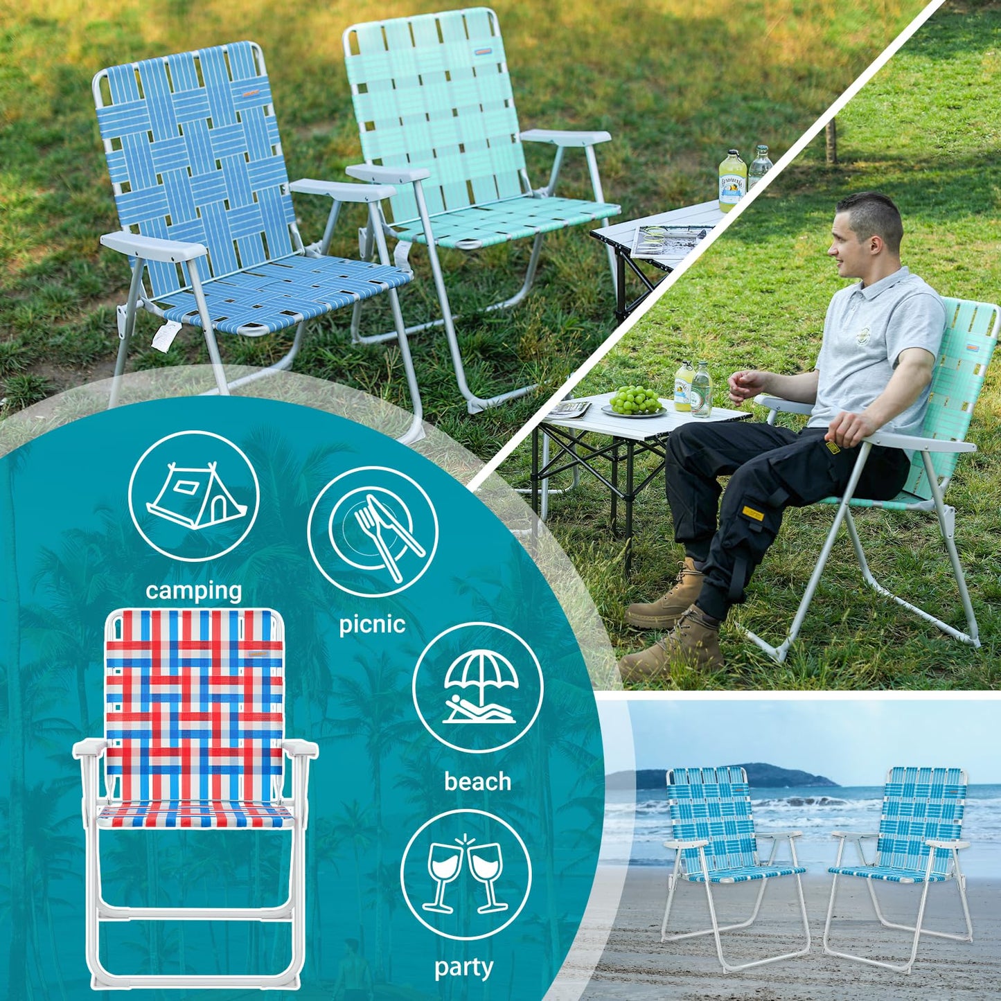 WEJOY 2 Pack Portable Folding Webbed Lawn Beach Chair