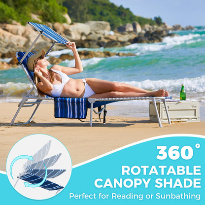 WEJOY Classic Portable Lounge Chair with Canopy Sun Shade