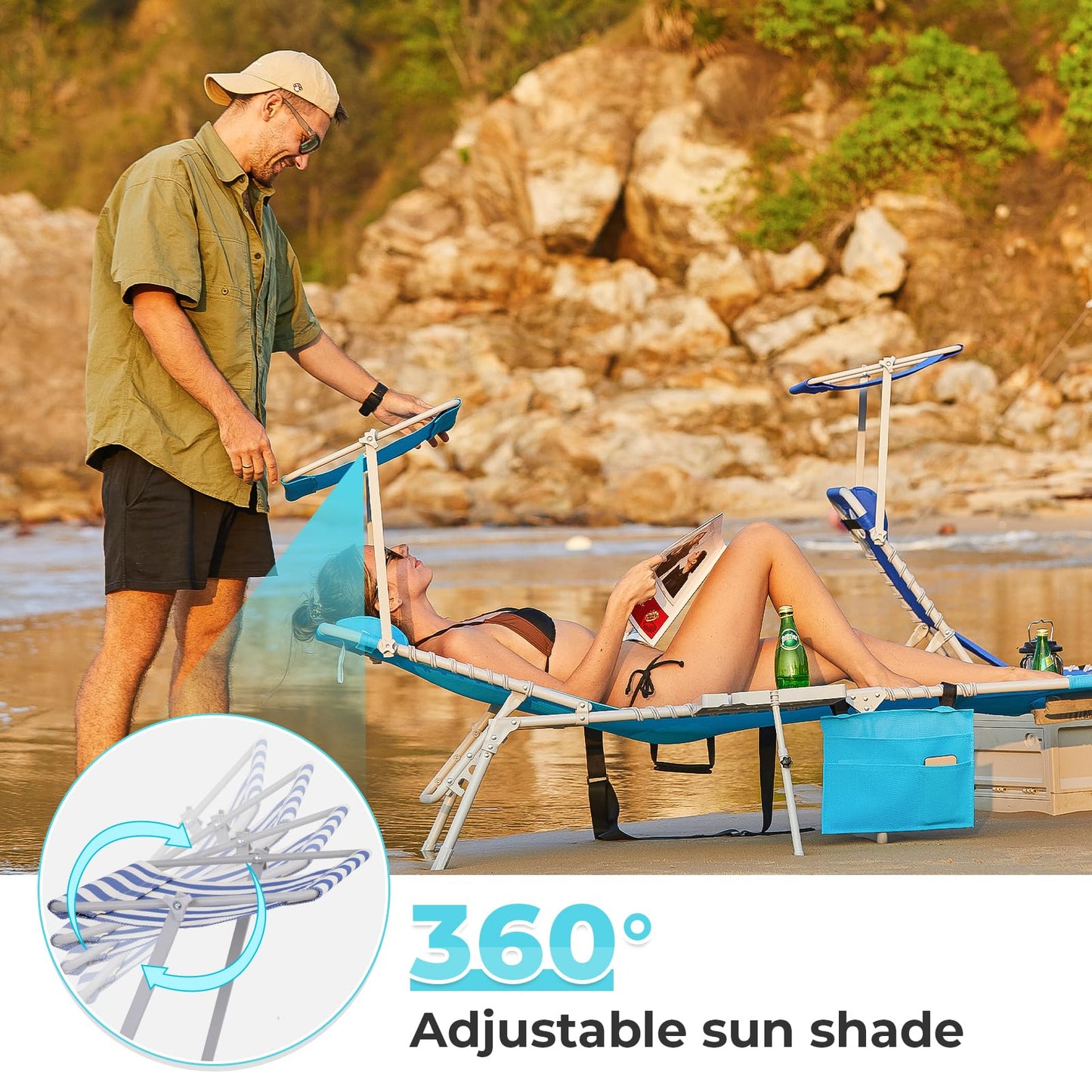 WEJOY Teslin Beach Lounge Chair Plus with Umbrella & Face Hole