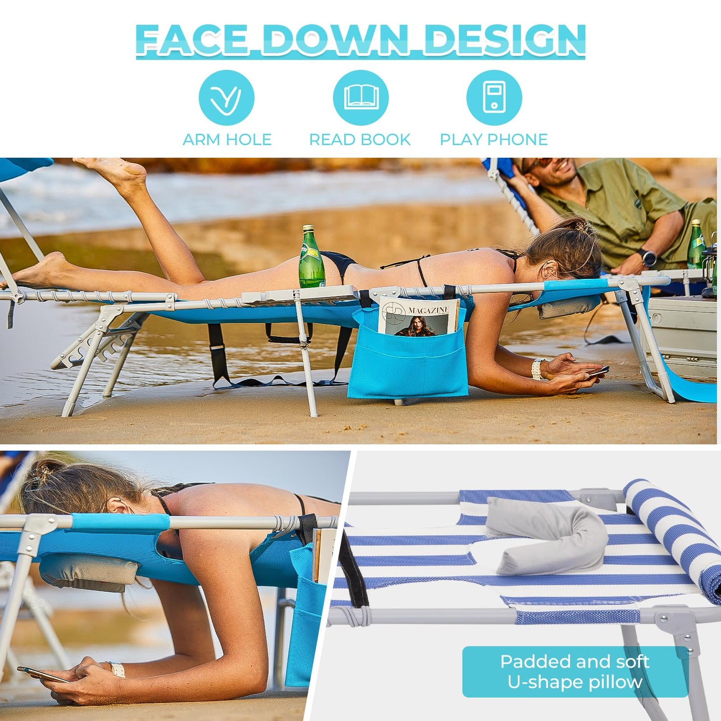 WEJOY Teslin Beach Lounge Chair Plus with Umbrella & Face Hole