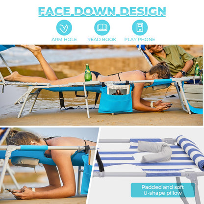 WEJOY Teslin Beach Lounge Chair Plus with Umbrella & Face Hole