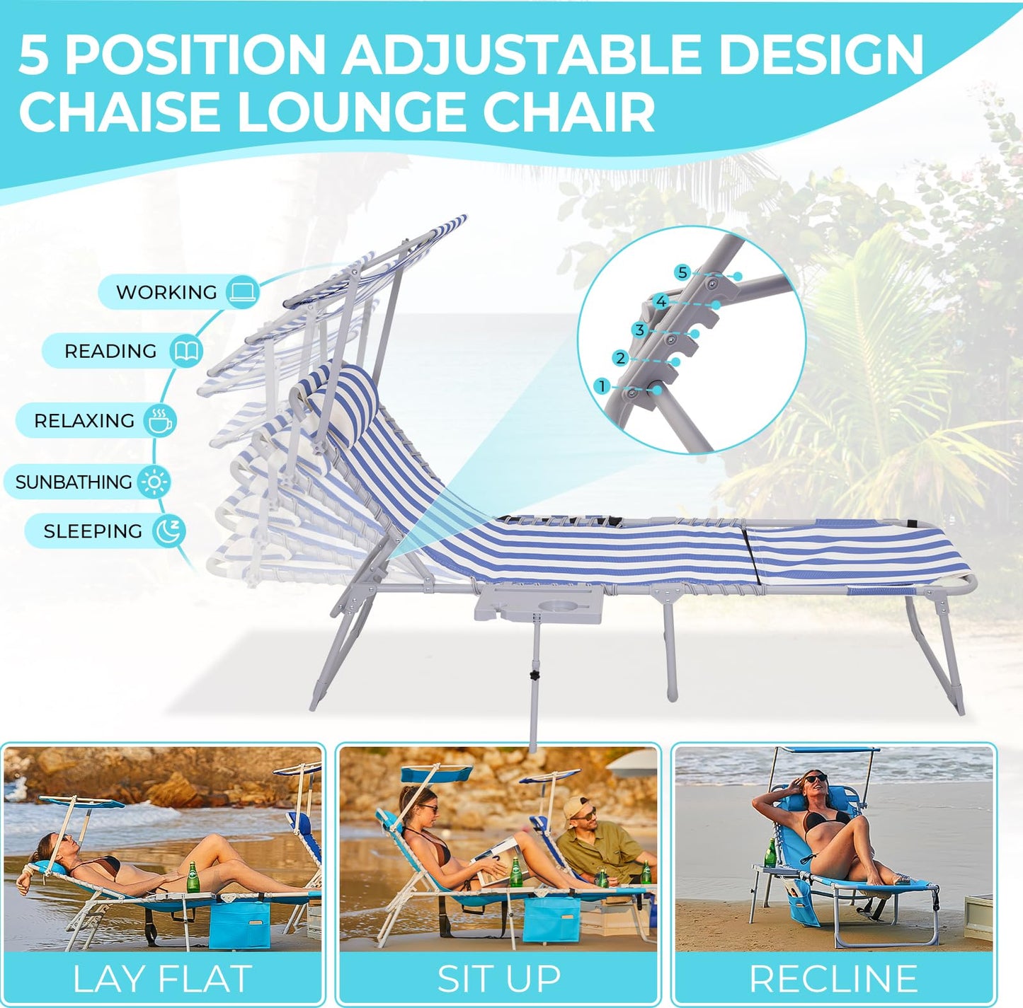 WEJOY Teslin Beach Lounge Chair Plus with Umbrella & Face Hole