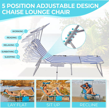 WEJOY Teslin Beach Lounge Chair Plus with Umbrella & Face Hole