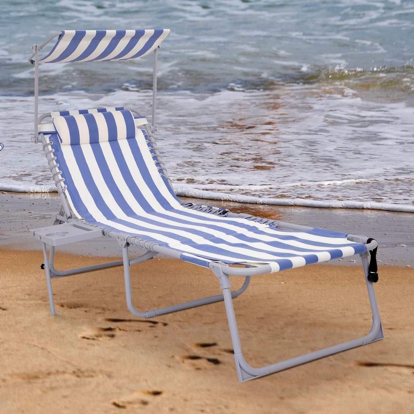 WEJOY Teslin Beach Lounge Chair Plus with Umbrella & Face Hole