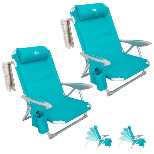 WEJOY Adjustable 4 Position Reclining Low Seat Folding Beach Chair 2 Pack