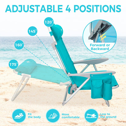 WEJOY Adjustable 4 Position Reclining Low Seat Folding Beach Chair 2 Pack