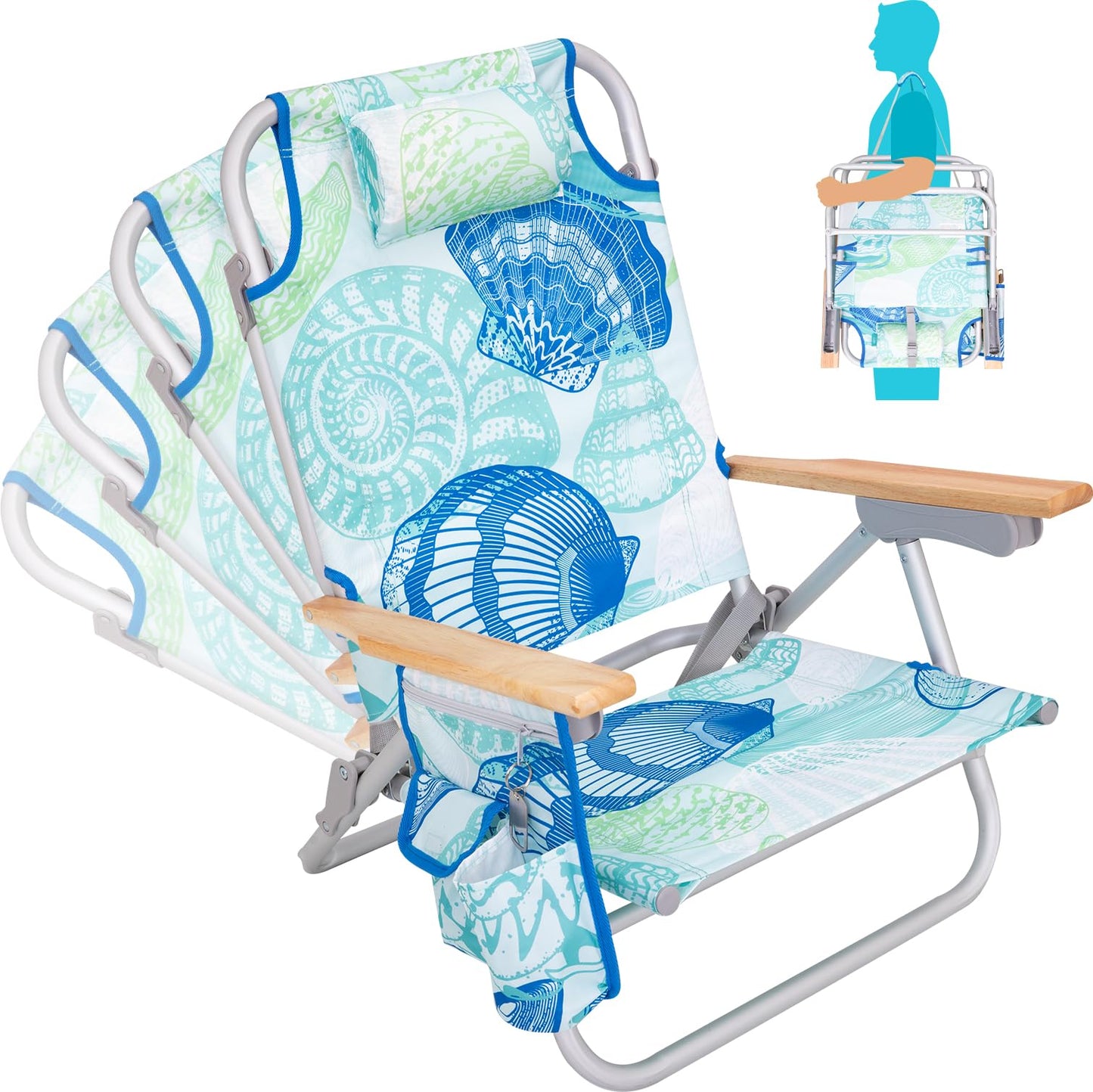 WEJOY Portable Beach Chair with 4 Positions Aluminum Camping Chair