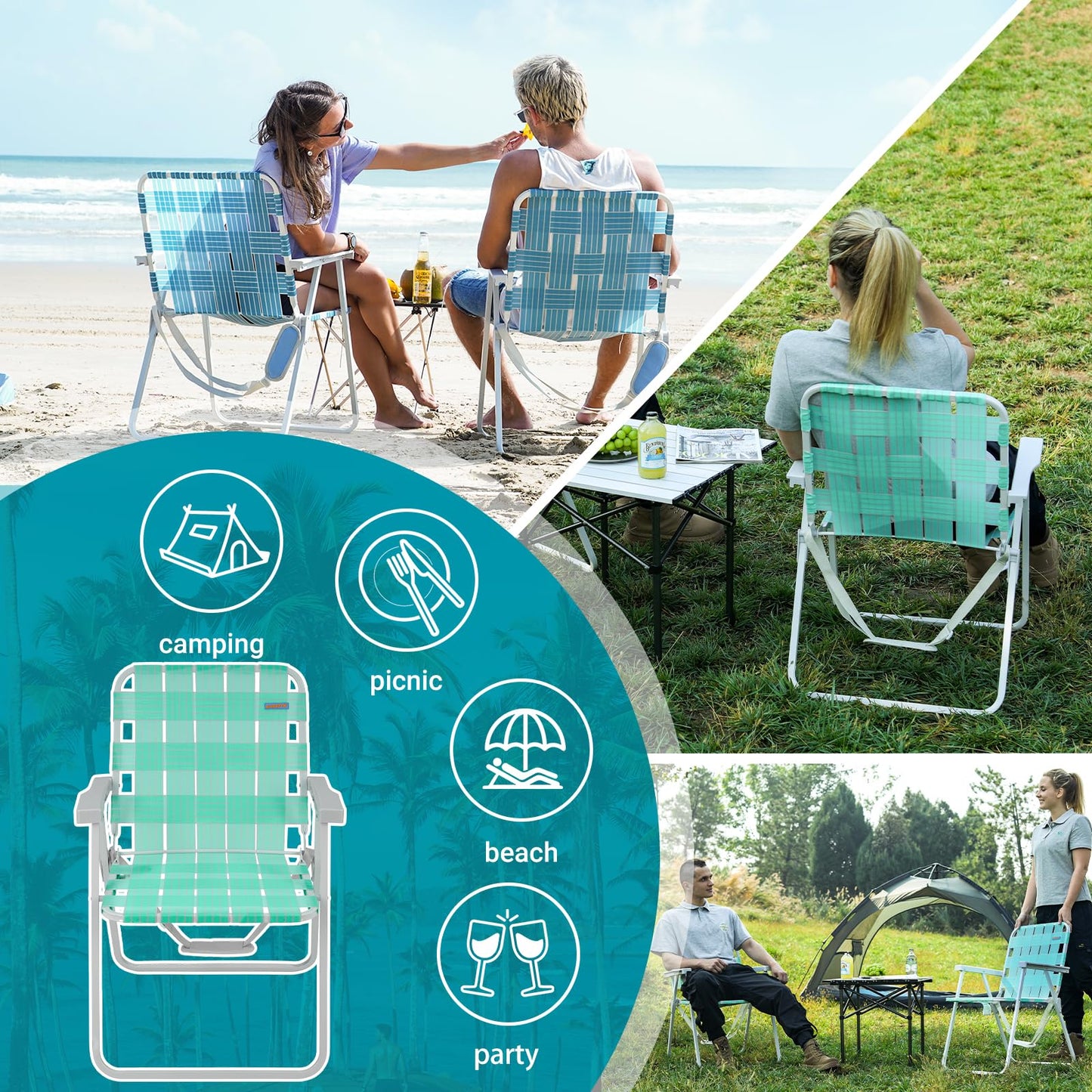 WEJOY Folding Oversized 17-In High back Webbed Lawn Beach Chair