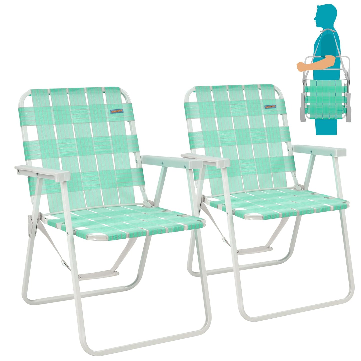 WEJOY 2 Pack Portable Folding Webbed Lawn Beach Chair