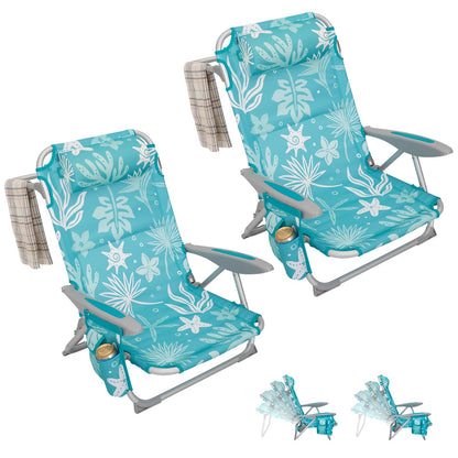WEJOY Adjustable 4 Position Reclining Low Seat Folding Beach Chair 2 Pack
