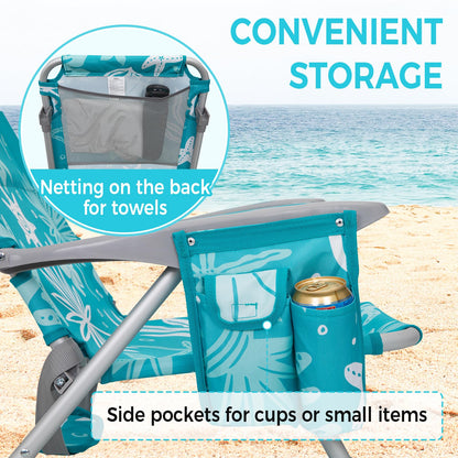 WEJOY Adjustable 4 Position Reclining Low Seat Folding Beach Chair 2 Pack