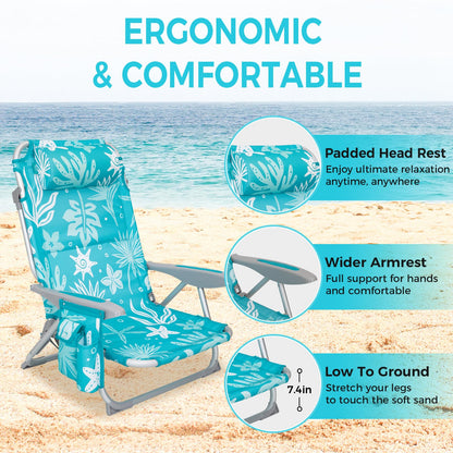 WEJOY Adjustable 4 Position Reclining Low Seat Folding Beach Chair 2 Pack