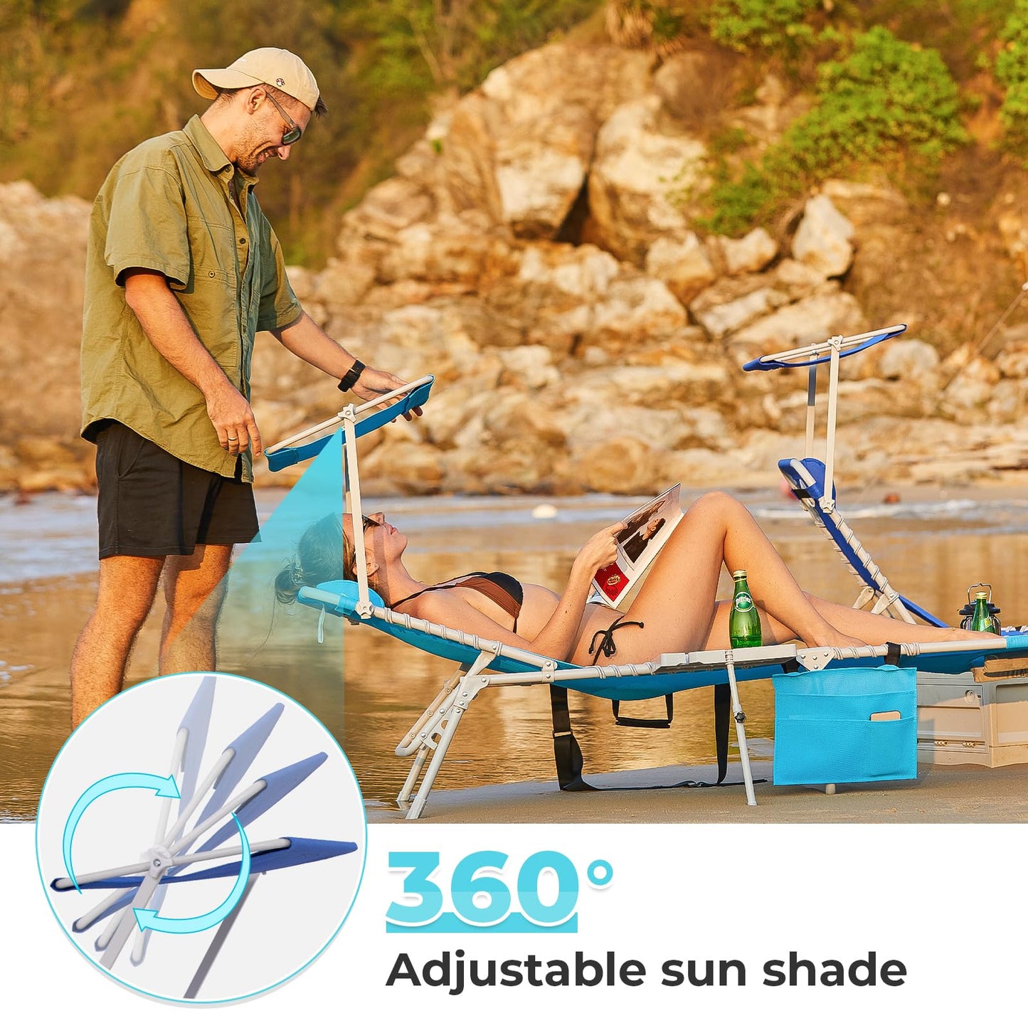 WEJOY Teslin Beach Lounge Chair Plus with Umbrella & Face Hole