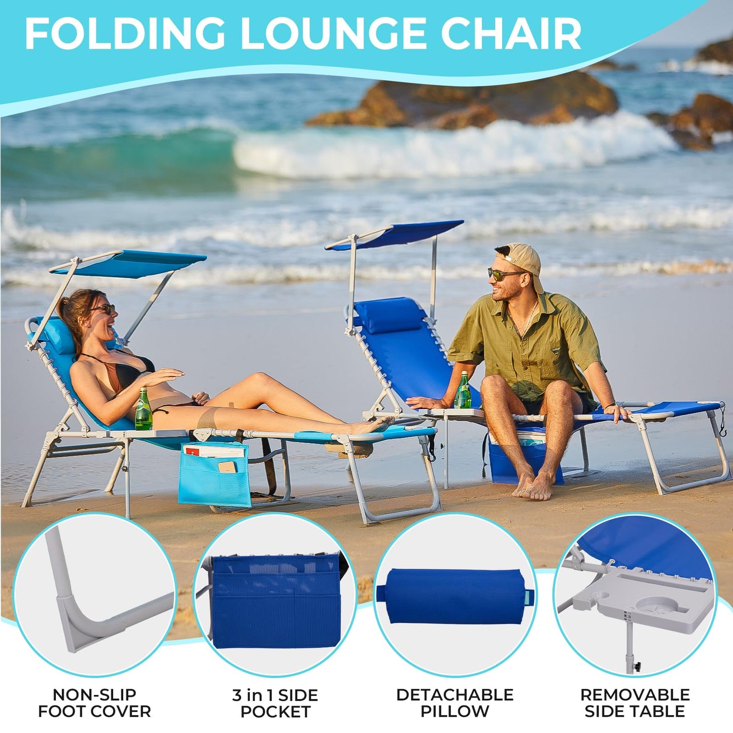 WEJOY Teslin Beach Lounge Chair Plus with Umbrella & Face Hole
