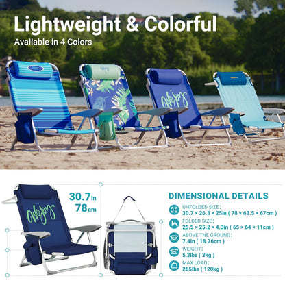 WEJOY Adjustable 4 Position Reclining Low Seat Folding Beach Chair