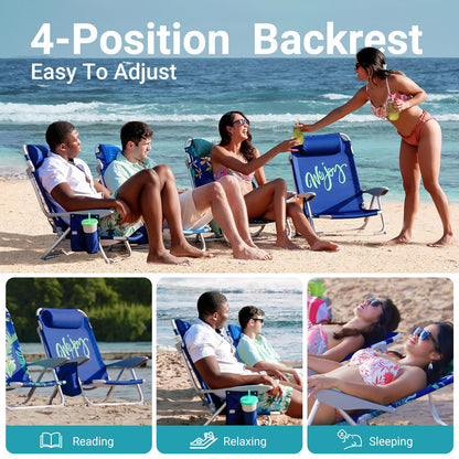 WEJOY Adjustable 4 Position Reclining Low Seat Folding Beach Chair