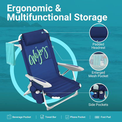 WEJOY Adjustable 4 Position Reclining Low Seat Folding Beach Chair