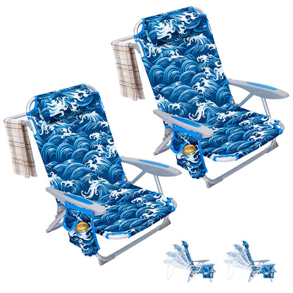 WEJOY Adjustable 4 Position Reclining Low Seat Folding Beach Chair 2 Pack