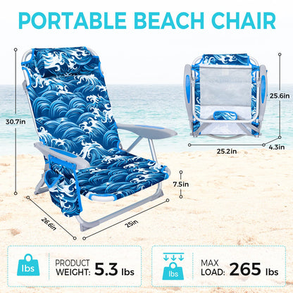 WEJOY Adjustable 4 Position Reclining Low Seat Folding Beach Chair 2 Pack