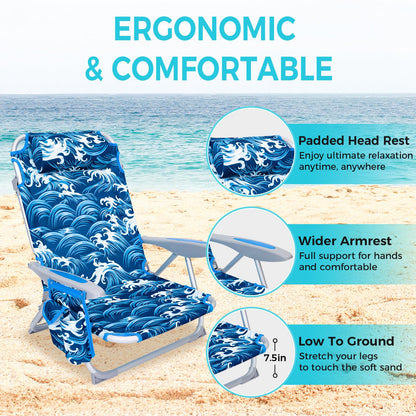 WEJOY Adjustable 4 Position Reclining Low Seat Folding Beach Chair 2 Pack