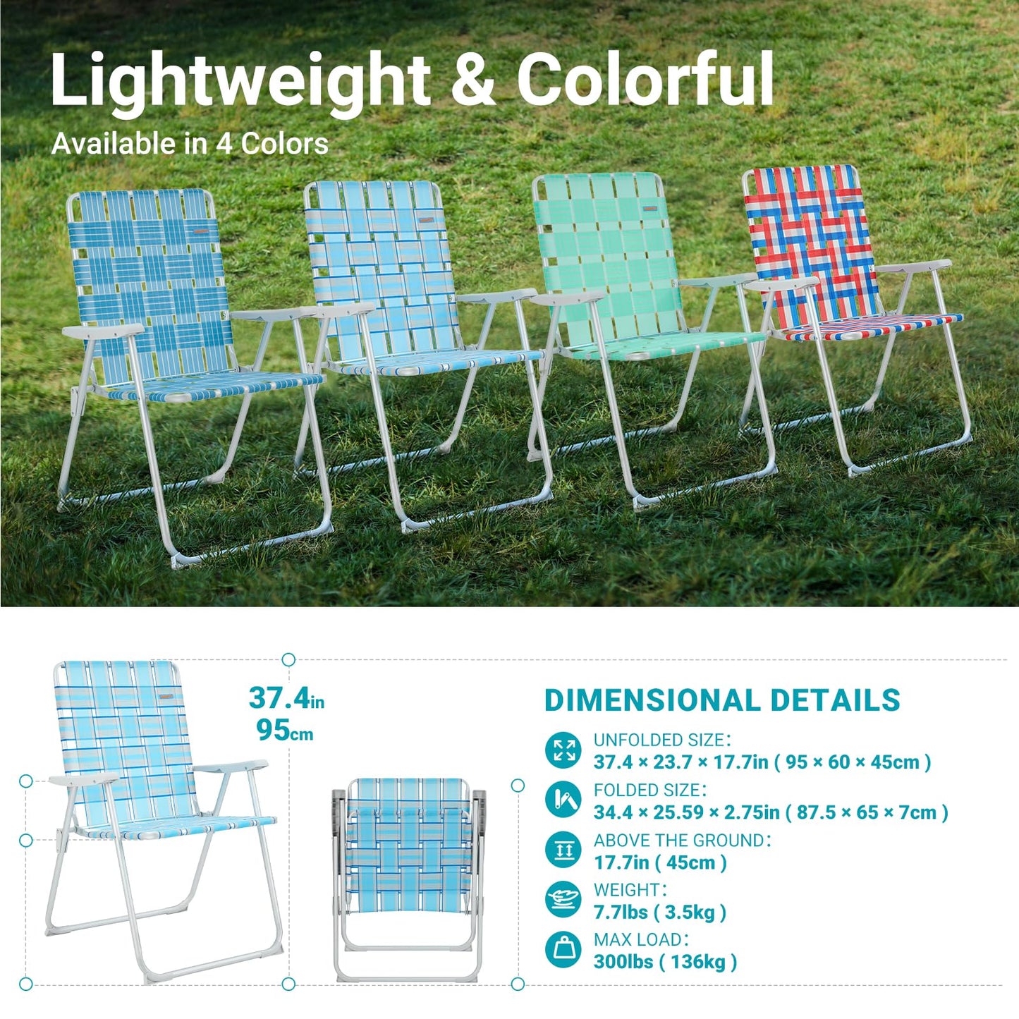 WEJOY Folding Oversized 17-In High back Webbed Lawn Beach Chair
