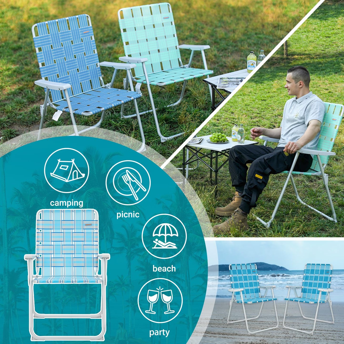 WEJOY 2 Pack Portable Folding Webbed Lawn Beach Chair