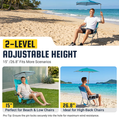 HoverShade Clip-On Umbrella for Beach Chairs, UPF 50+ Adjustable Chair Shade with Clamp, 360° Rotating Canopy & Carry Bag