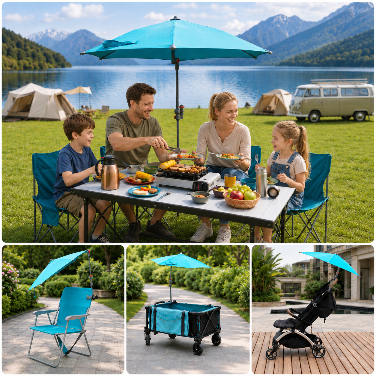 HoverShade Clip-On Umbrella for Beach Chairs, UPF 50+ Adjustable Chair Shade with Clamp, 360° Rotating Canopy & Carry Bag
