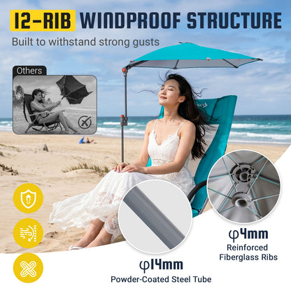HoverShade Clip-On Umbrella for Beach Chairs, UPF 50+ Adjustable Chair Shade with Clamp, 360° Rotating Canopy & Carry Bag