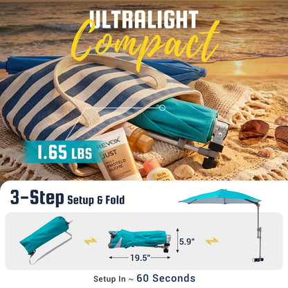 HoverShade Clip-On Umbrella for Beach Chairs, UPF 50+ Adjustable Chair Shade with Clamp, 360° Rotating Canopy & Carry Bag