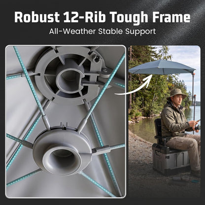 HoverShade Clip-On Umbrella for Chairs, UPF 50+ Adjustable Chair Shade with Clamp Robus 12-rib tough frame all weather stable support
