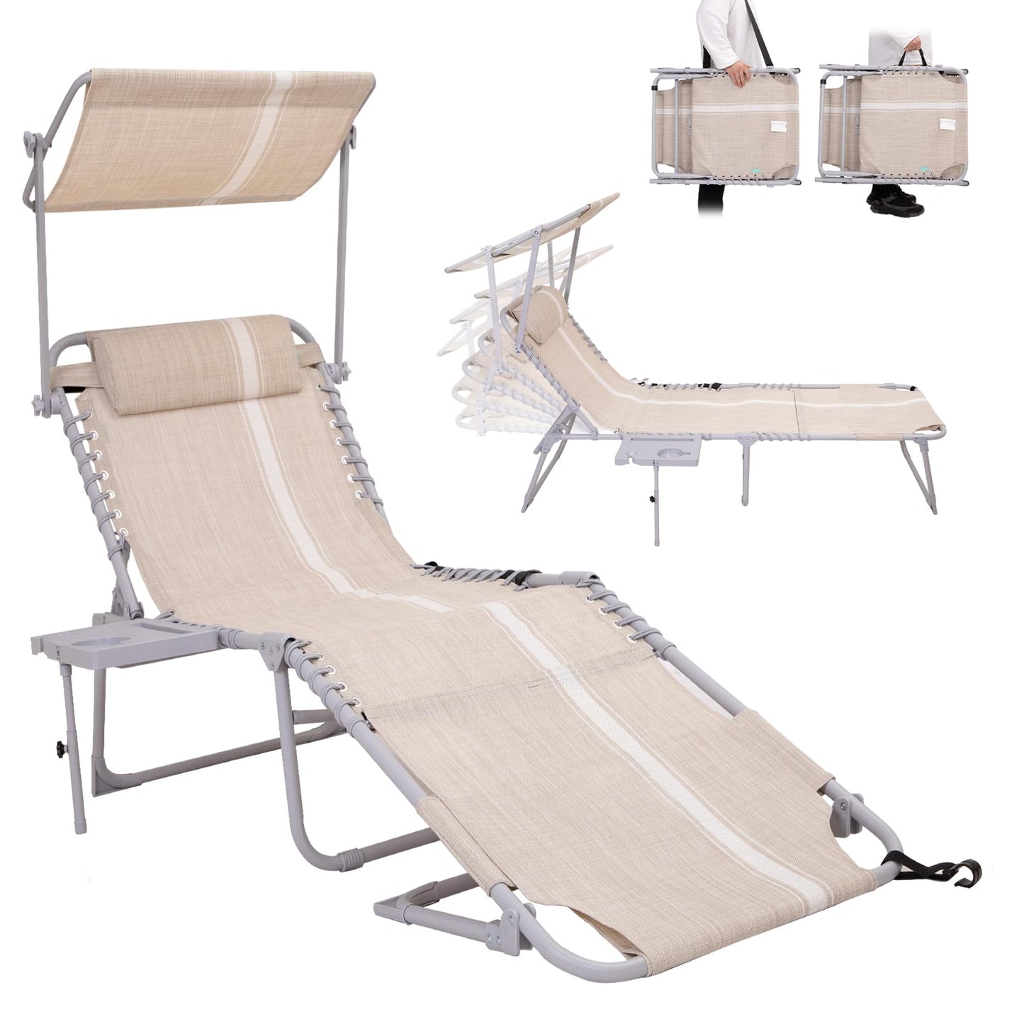 WEJOY Teslin Beach Lounge Chair Plus with Umbrella & Face Hole