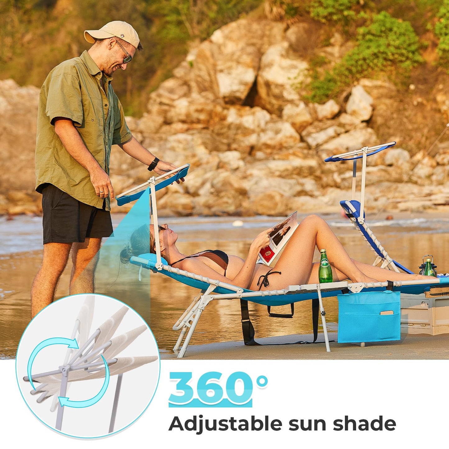 WEJOY Teslin Beach Lounge Chair Plus with Umbrella & Face Hole