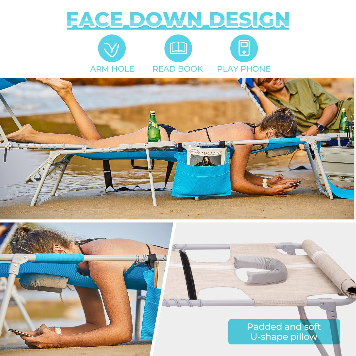 WEJOY Teslin Beach Lounge Chair Plus with Umbrella & Face Hole