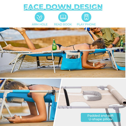 WEJOY Teslin Beach Lounge Chair Plus with Umbrella & Face Hole