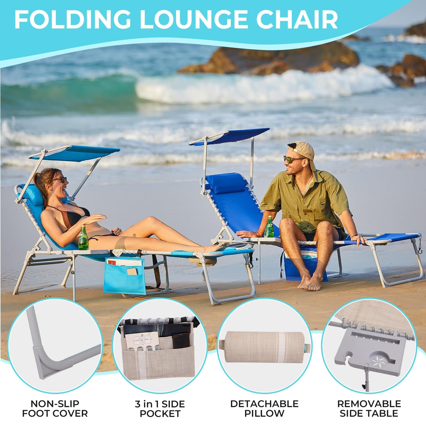 WEJOY Teslin Beach Lounge Chair Plus with Umbrella & Face Hole