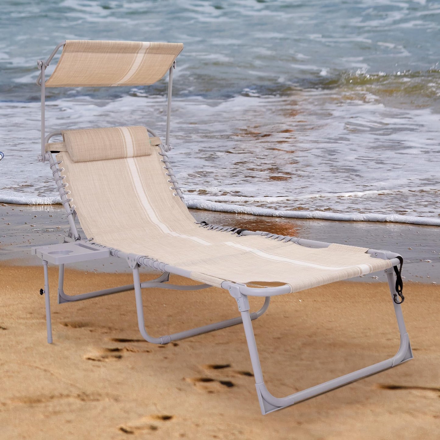 WEJOY Teslin Beach Lounge Chair Plus with Umbrella & Face Hole